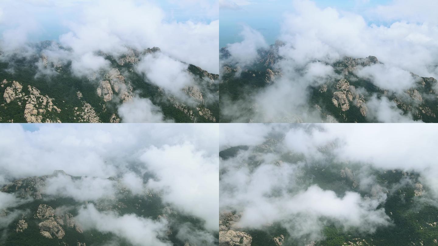 4K航拍云山雾绕崂山