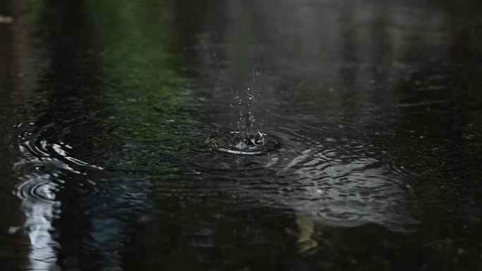 下雨天路面积水雨滴