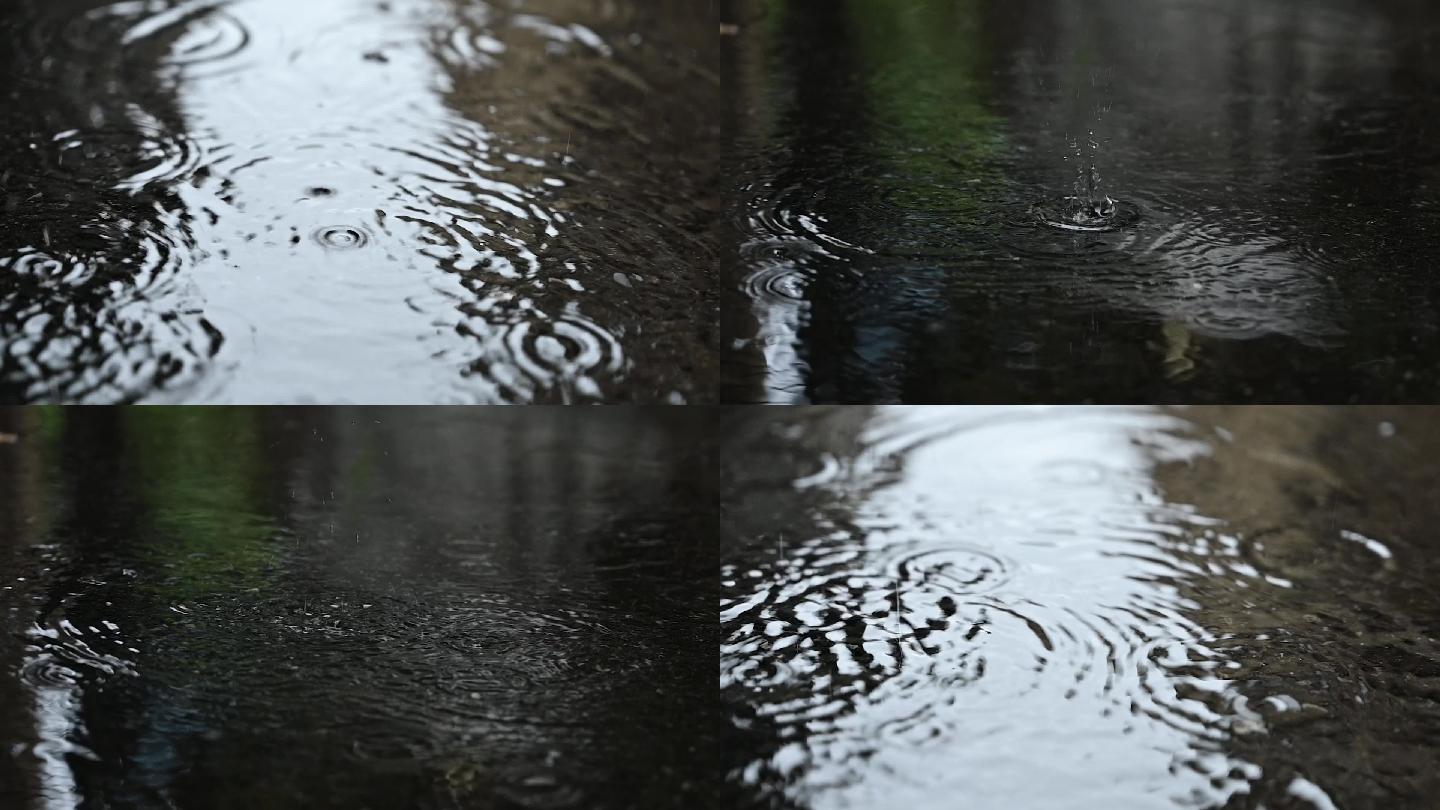 下雨天路面积水雨滴