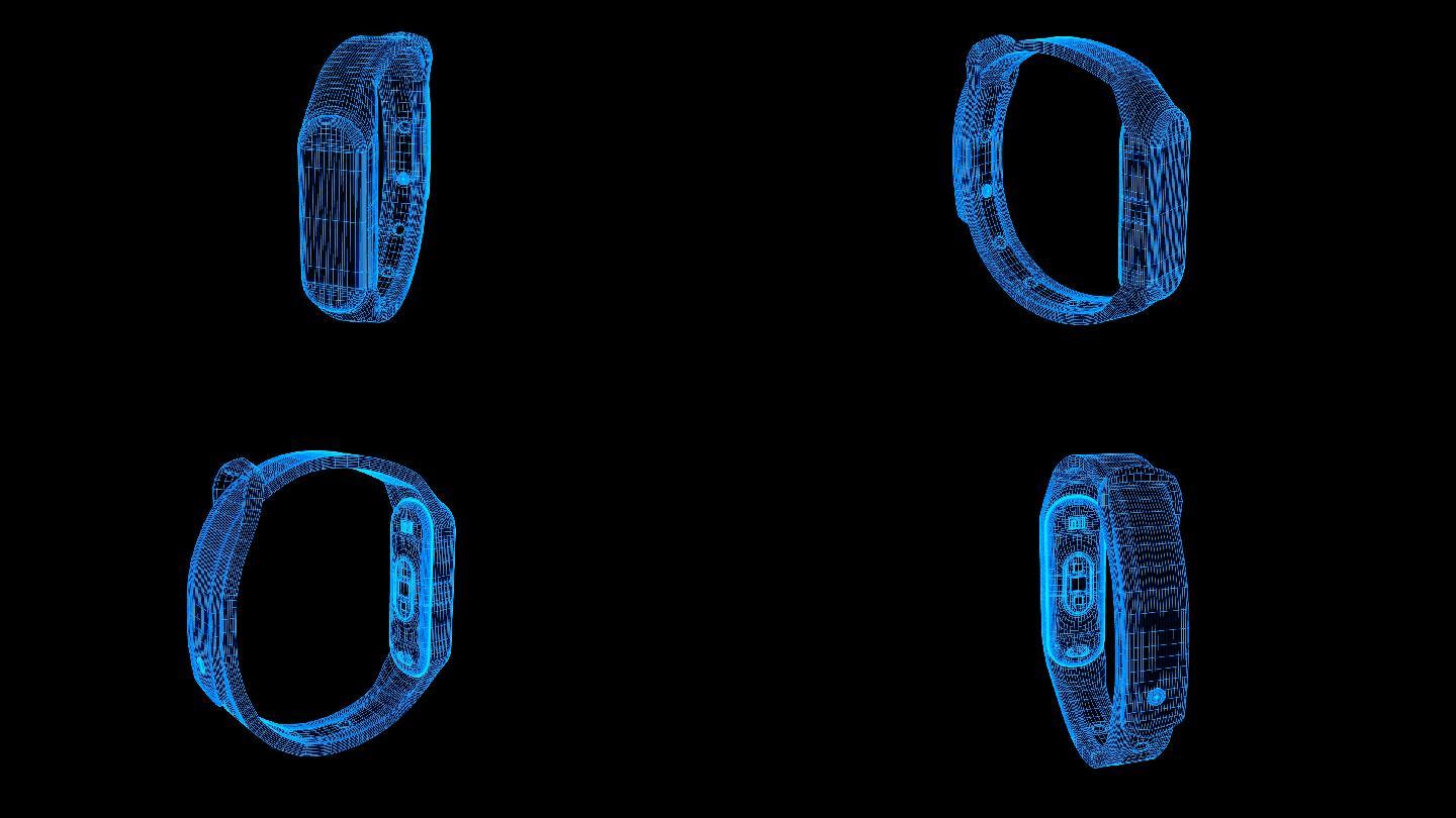 【原创】蓝色全息科技线框手环动画带通道
