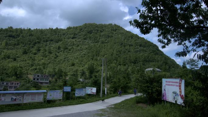 大山间小路行人牵马青山绿树