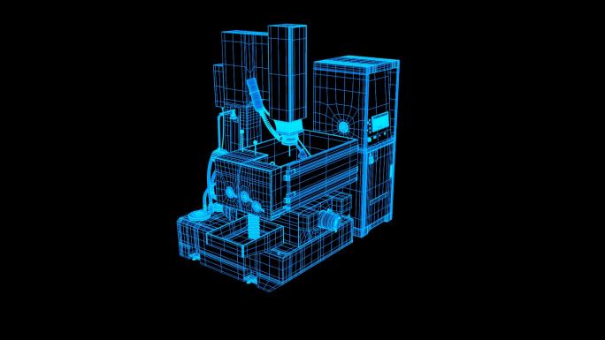 蓝色全息科技线框数控机床动画带通道