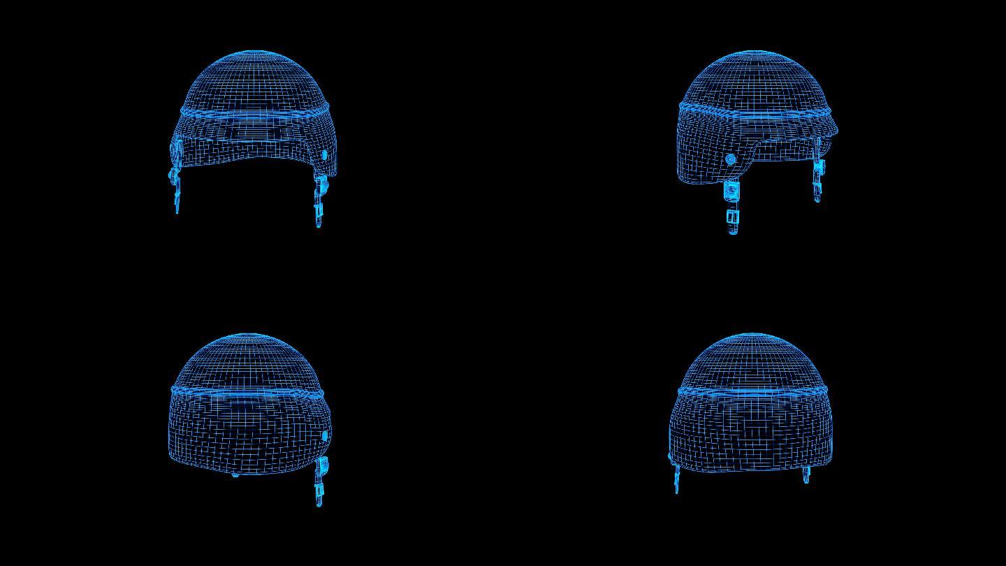 蓝色全息科技线框头盔动画带通道