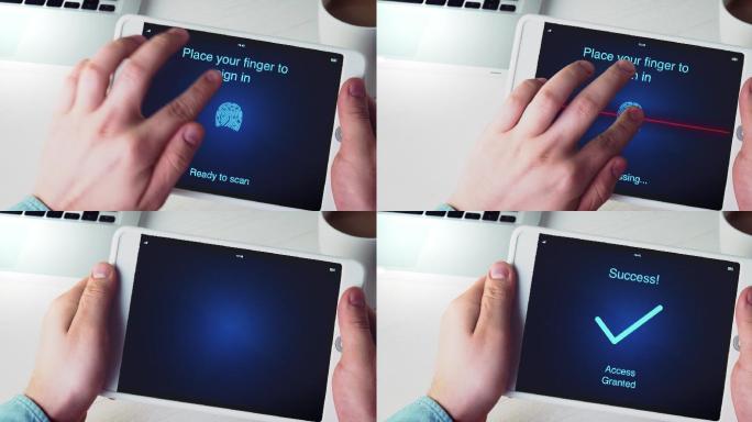 扫描指纹以验证数字平板电脑上的身份