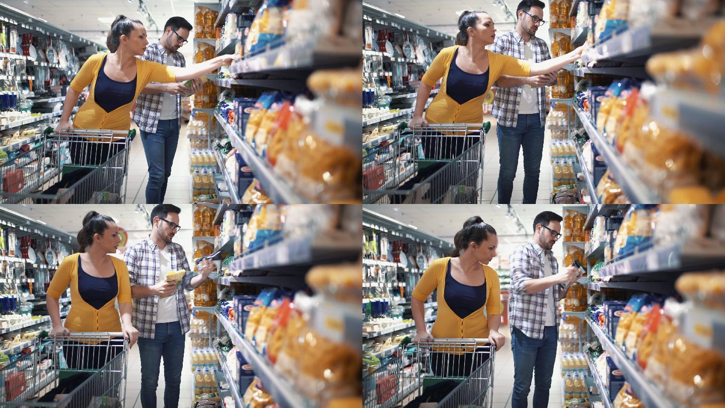 在超市买食物国外夫妻美国夫妇家庭消费