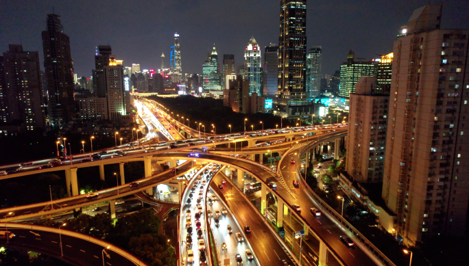 5K夜晚城市交通-上海夜景延安路立交桥