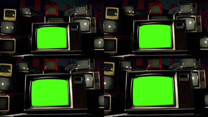 绿色屏幕的复古电视