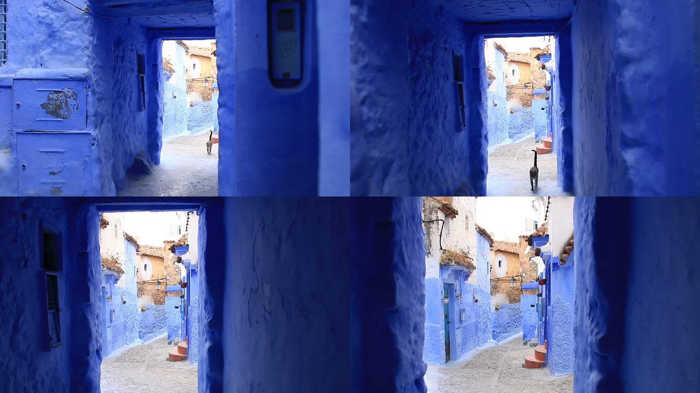行走在摩洛哥蓝色小镇，第一人称视角