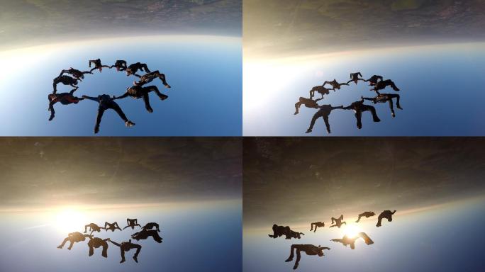 跳伞运动。运动员嗯空中降落表演