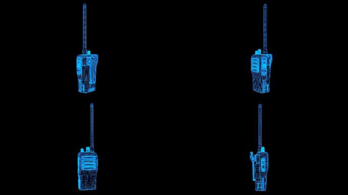 蓝色全息科技线框对讲机素材旋转带通道