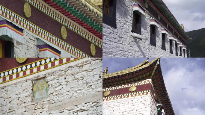 藏传寺庙房檐雕花神兽高墙