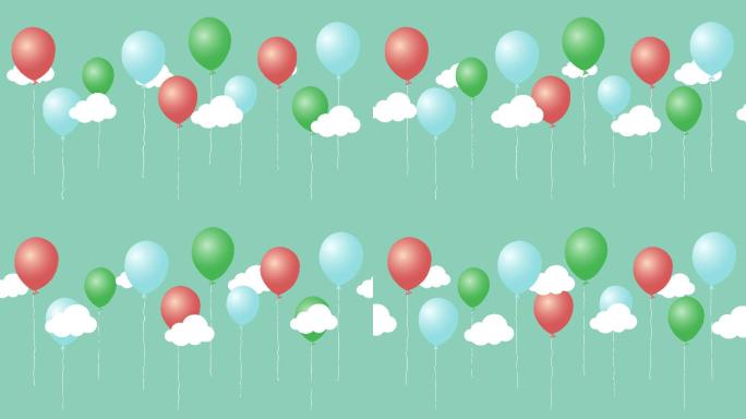 彩色动画卡通气球与云。