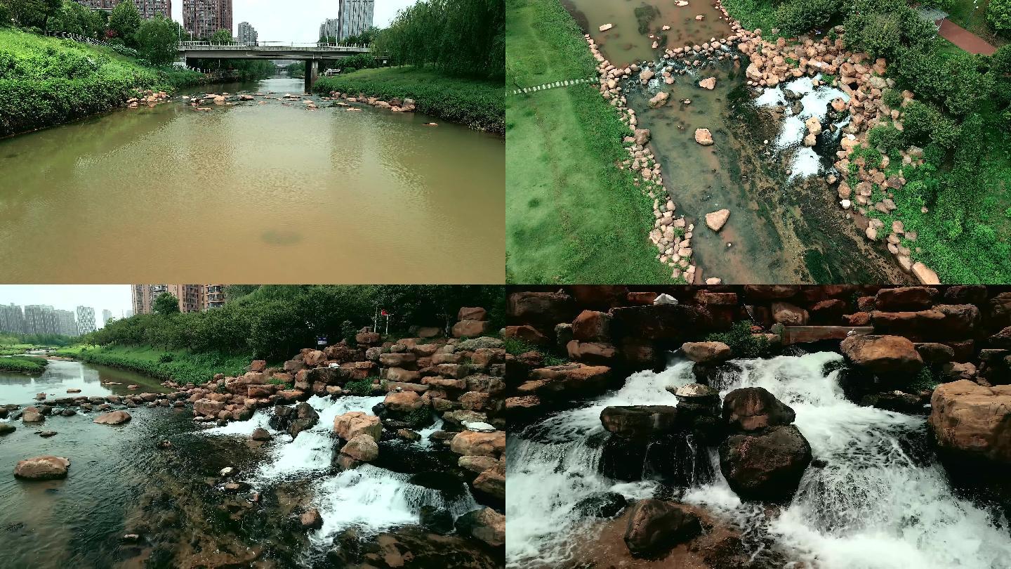 4K长沙圭塘河污染污水航拍空镜