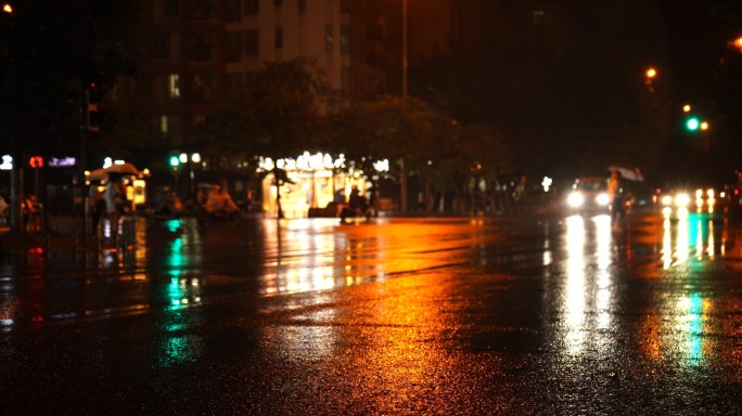 4K电影感夜雨城市霓虹