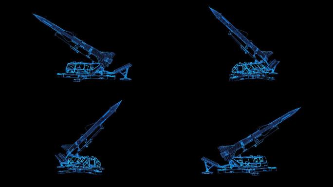 蓝色全息科技线框S75防空导弹旋转带通道