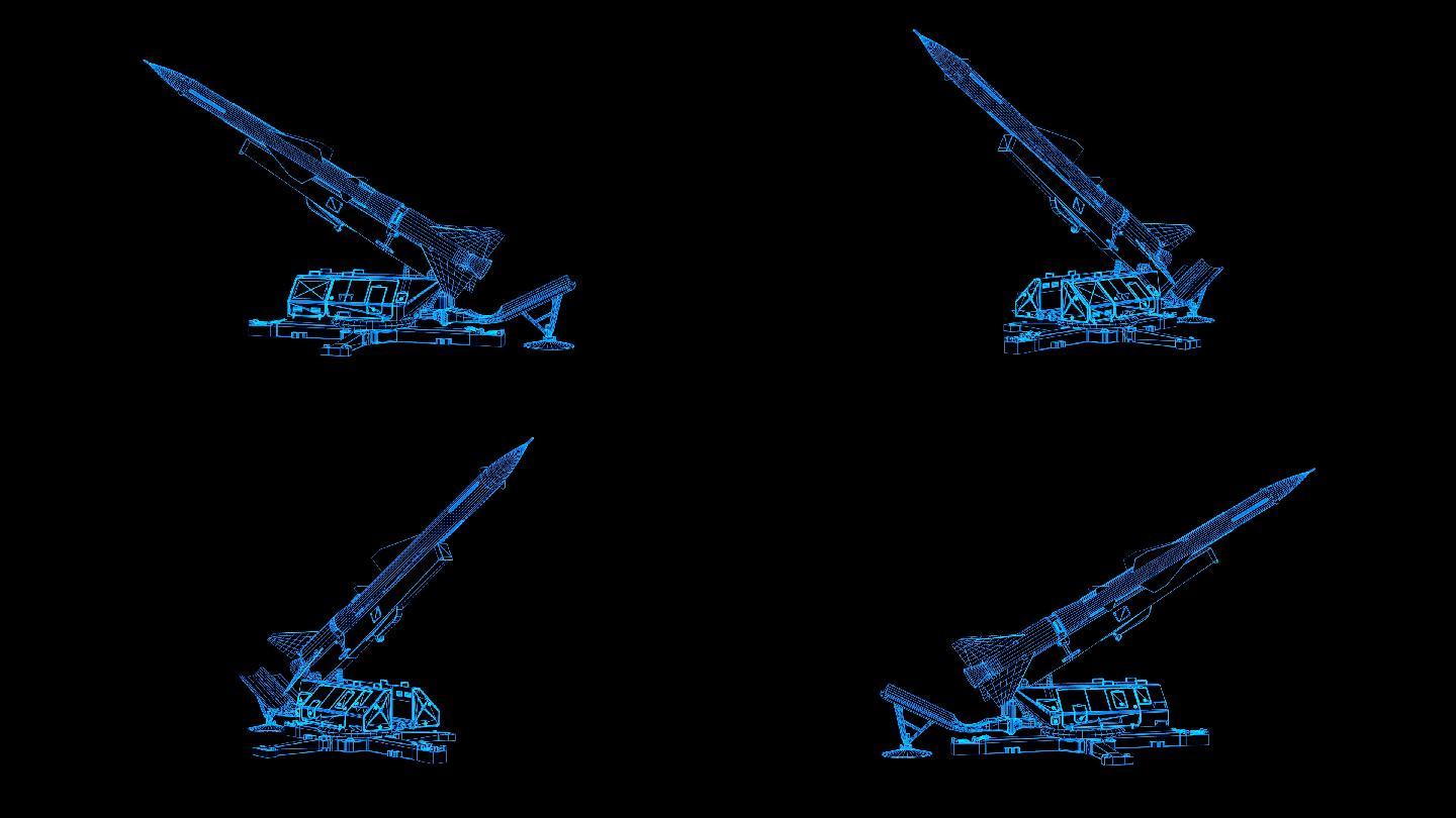 蓝色全息科技线框S75防空导弹旋转带通道