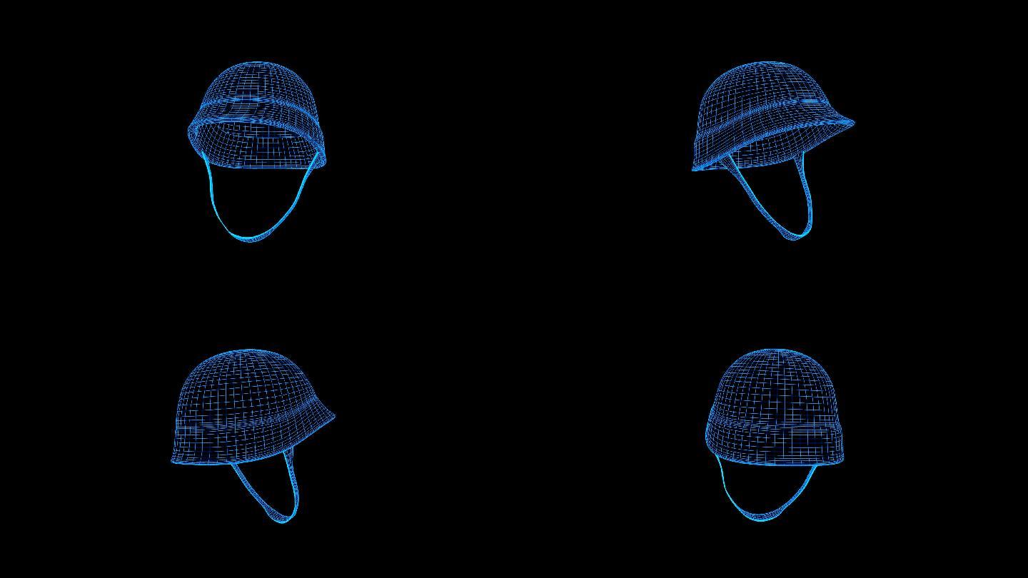 蓝色全息科技线框钢盔动画带通道