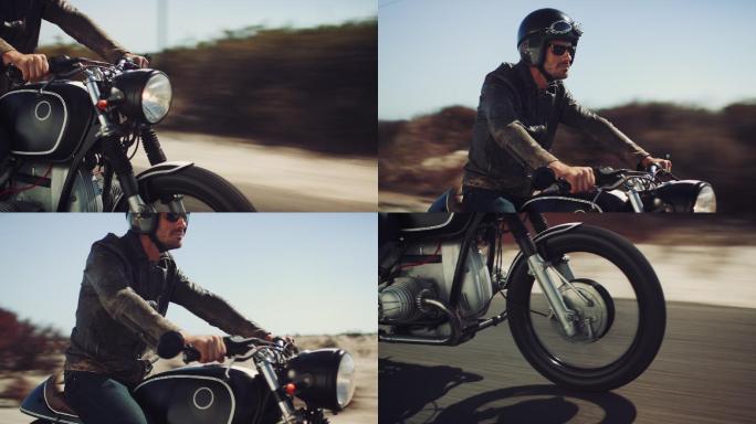 一名男子在高速公路上驾驶摩托车