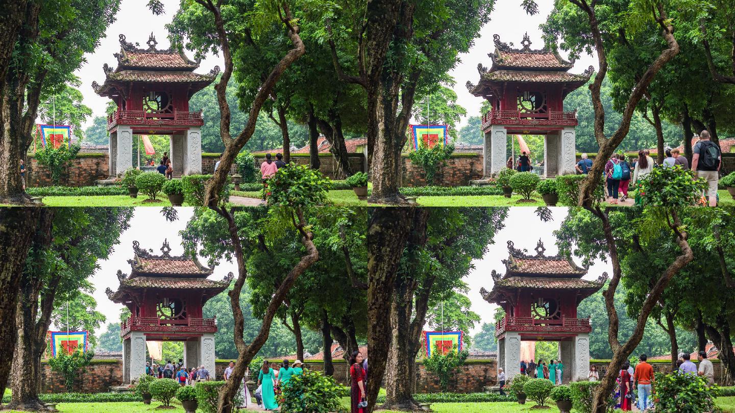 越南河内文庙古门的和平景观。