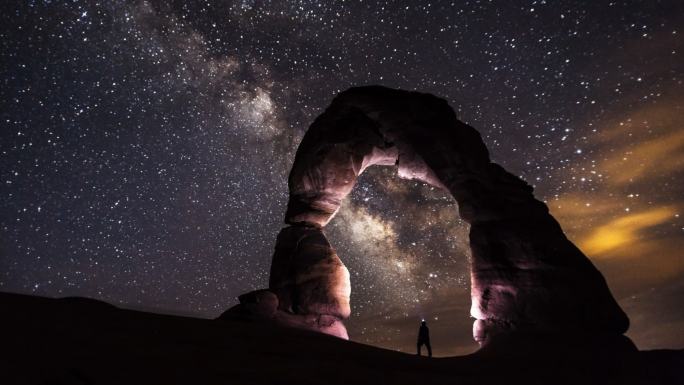 在夜间凝视沙漠的夜空景象