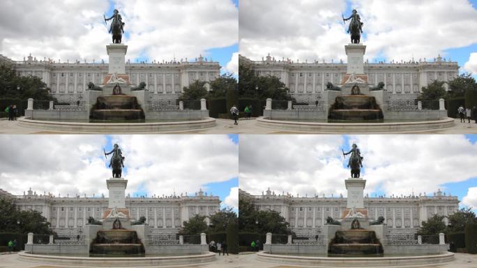 马德里东方广场，带纪念碑和皇宫