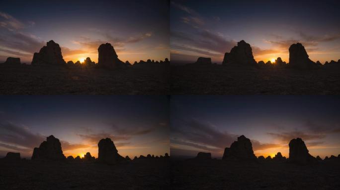 青海俄博梁雅丹魔鬼城晚霞延时4K