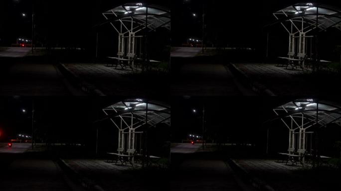 夜间的公交车站台自然绿色优雅