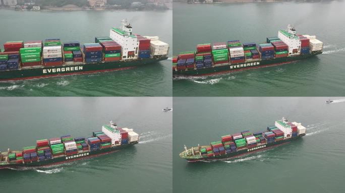 航拍  航行在大海中的长荣集装箱超级货轮