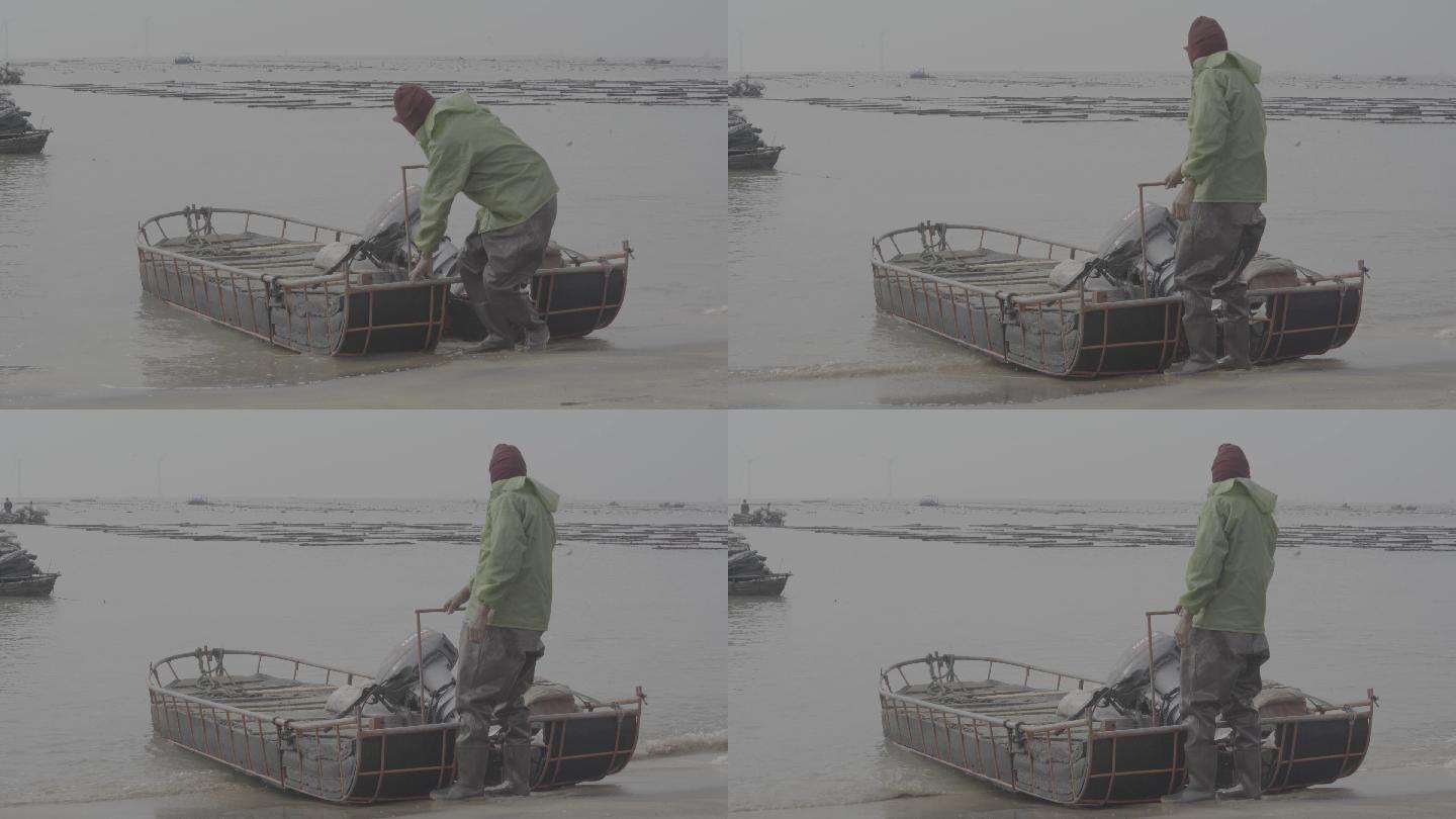 渔夫拖船海边