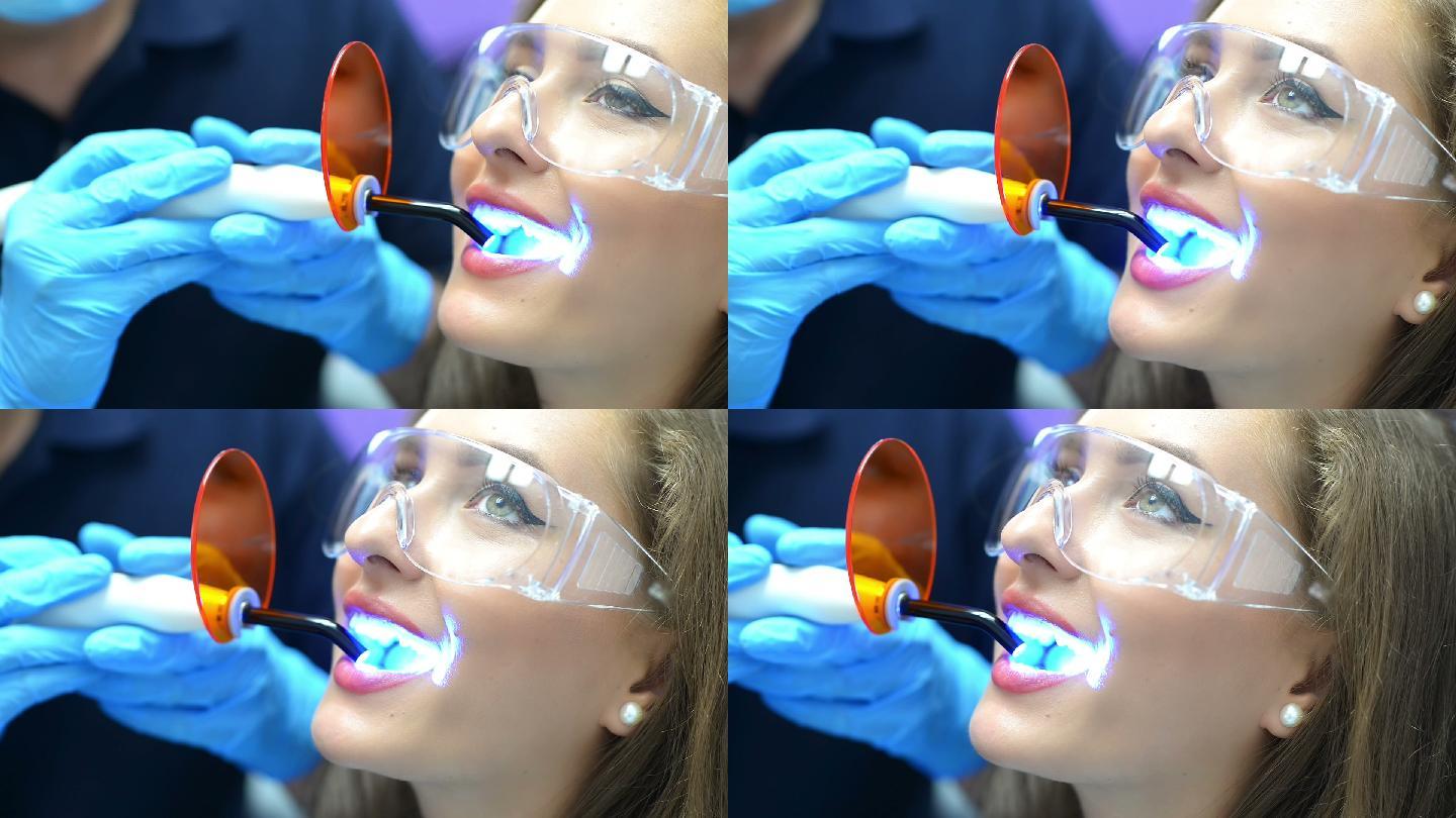 牙医使用紫外线灯牙髓学