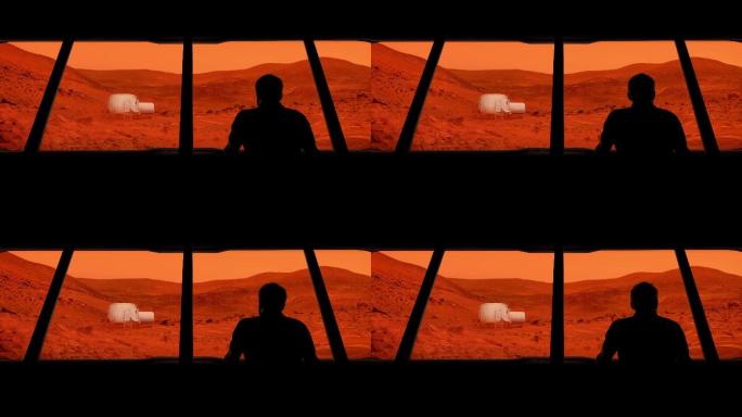 宇航员眺望火星基地