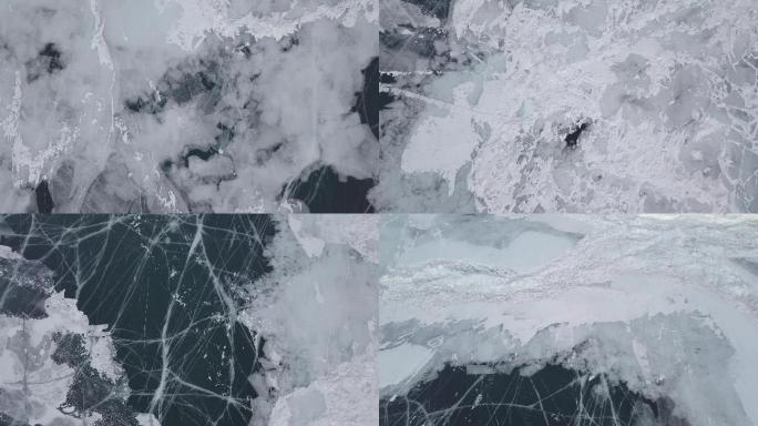 冬季冰冻的贝加尔湖空中拍摄