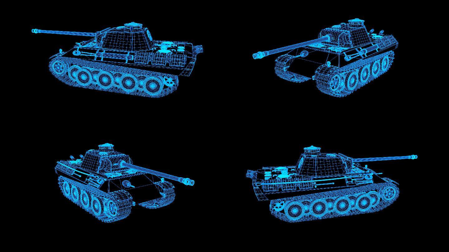 蓝色全息科技线框坦克动画带通道
