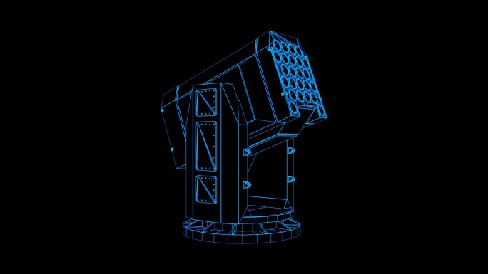 蓝色全息科技线框近程防空导弹旋转带通道