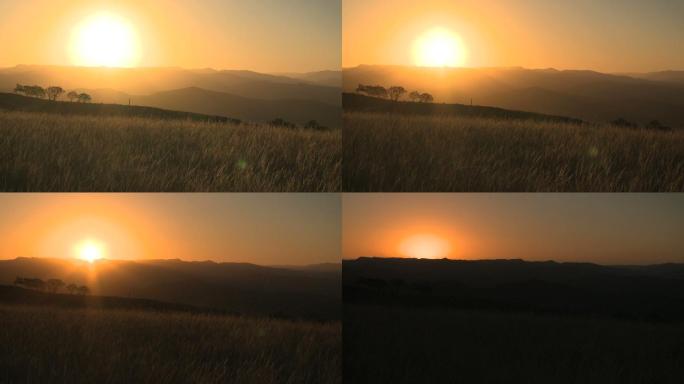 大草原和山脉日落时间点