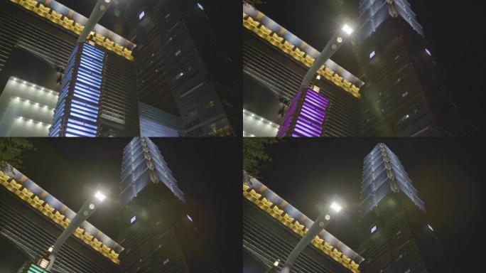 台湾夜景街道建筑仰拍空镜