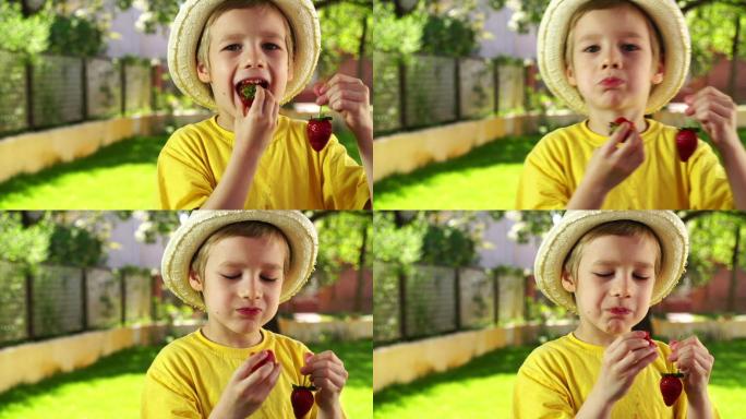 吃草莓的小男孩