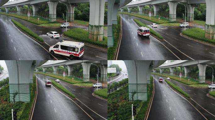 雨天救护车行驶