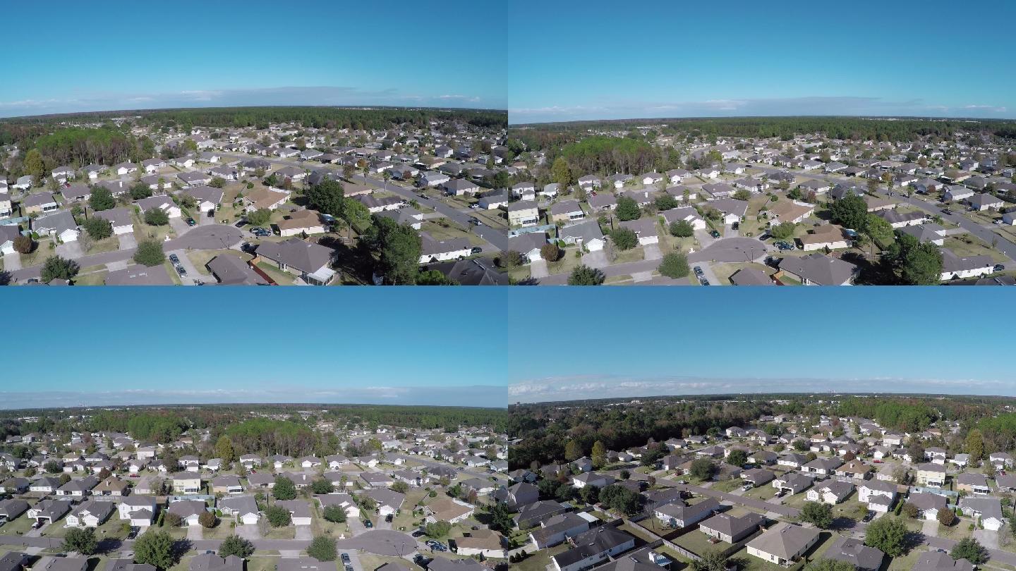城镇的空中拍摄鸟瞰视角城市规划绿化景观