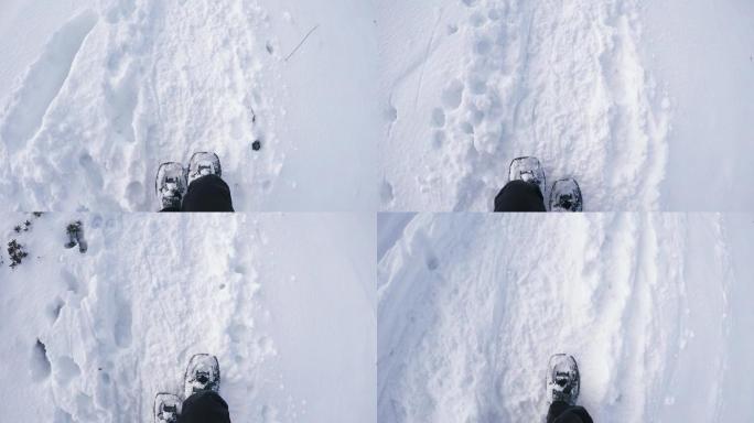 山区野地的白色雪地小径