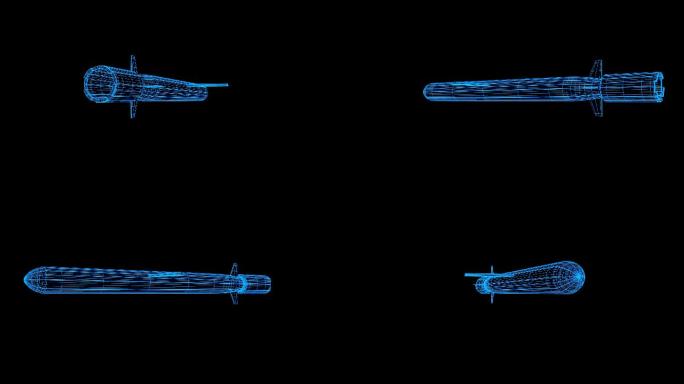 蓝色全息科技线框巡航导弹旋转带通道