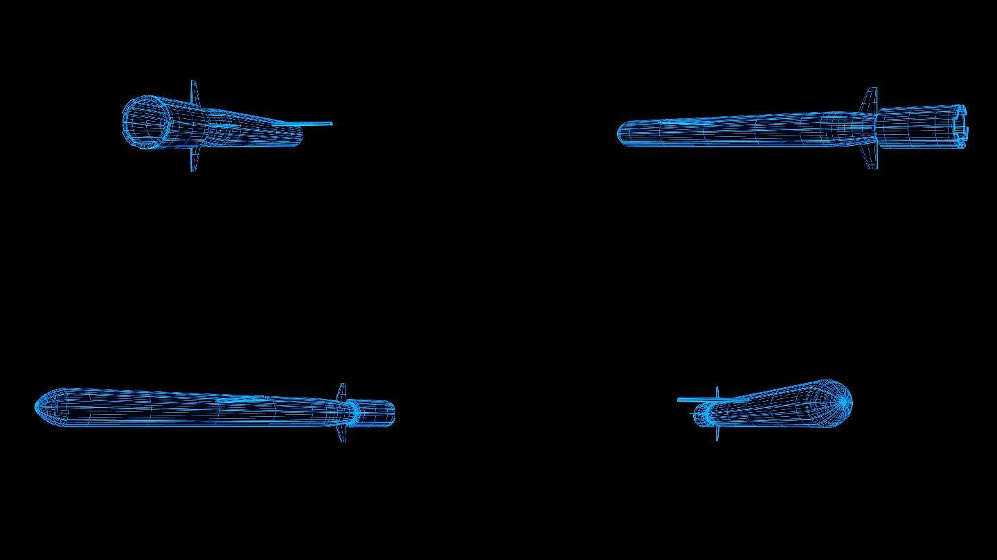 蓝色全息科技线框巡航导弹旋转带通道