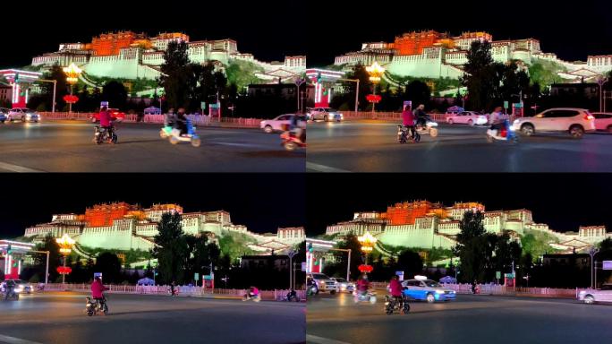 西藏拉萨布达拉宫夜景名胜古迹神圣之地