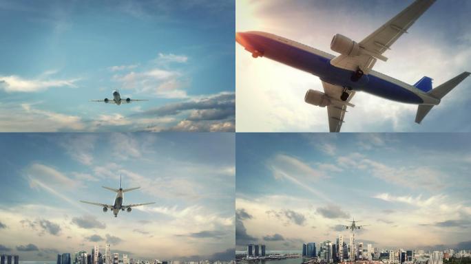 飞机降落城市的三维渲染。