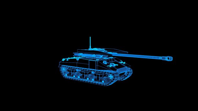 蓝色全息科技线框谢尔曼坦克动画带通道