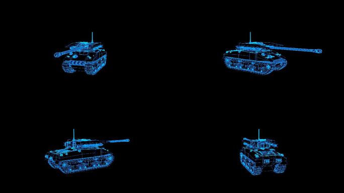 蓝色全息科技线框谢尔曼坦克动画带通道