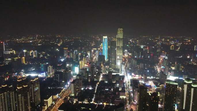 湖南长沙市夜景航拍IFS长沙高楼