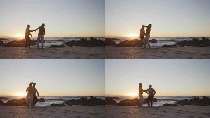 在沙滩上跳舞的夫妇