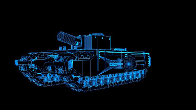 蓝色全息科技线框丘吉尔坦克带通道
