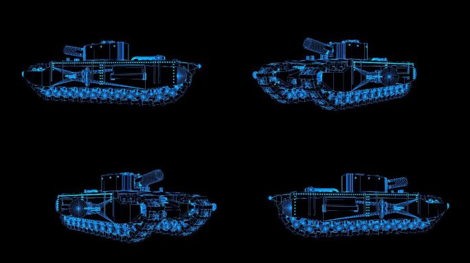蓝色全息科技线框丘吉尔坦克带通道